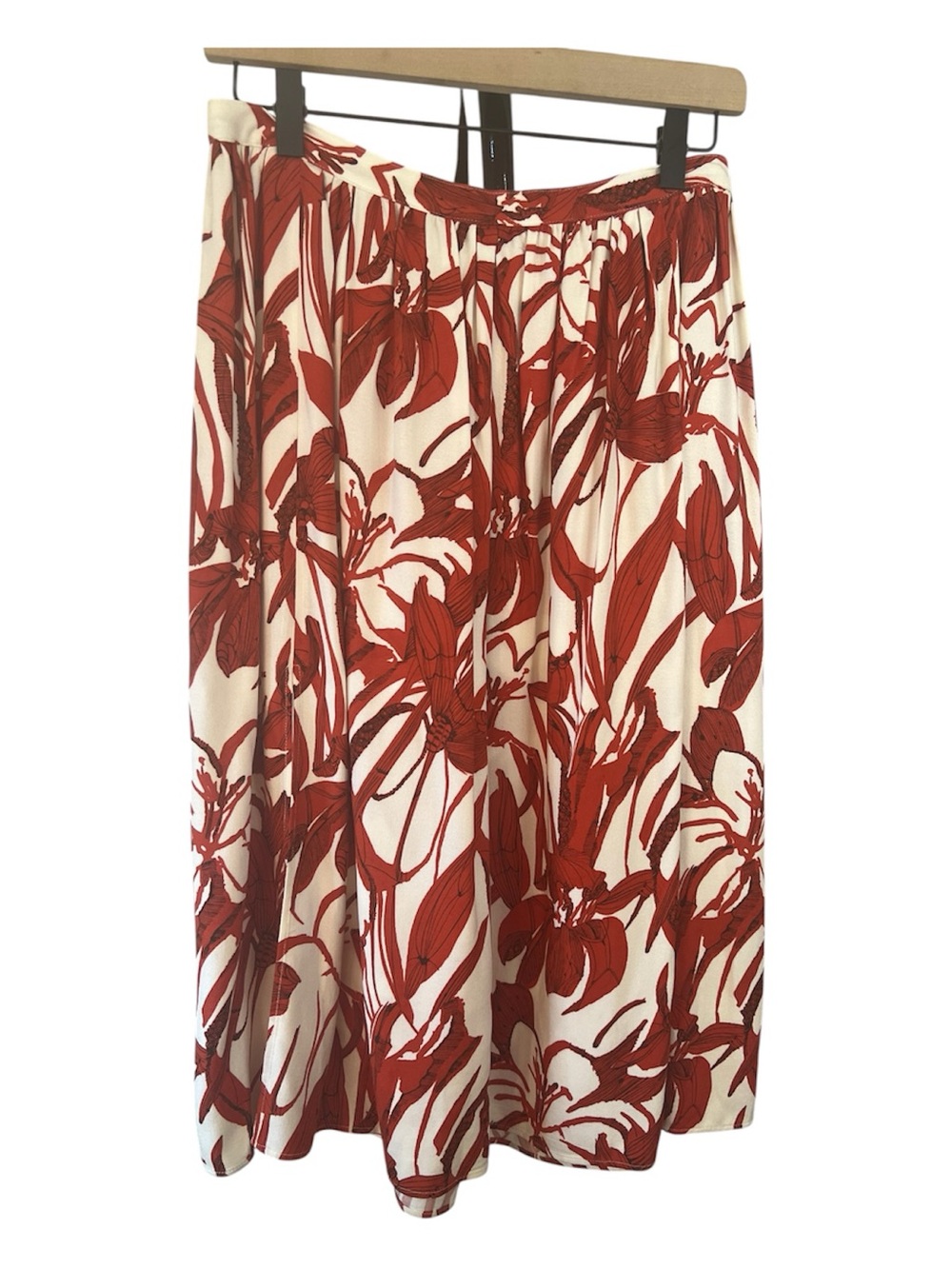 MNG Suit Collection  Red Floral Midi Skirt w/ slits